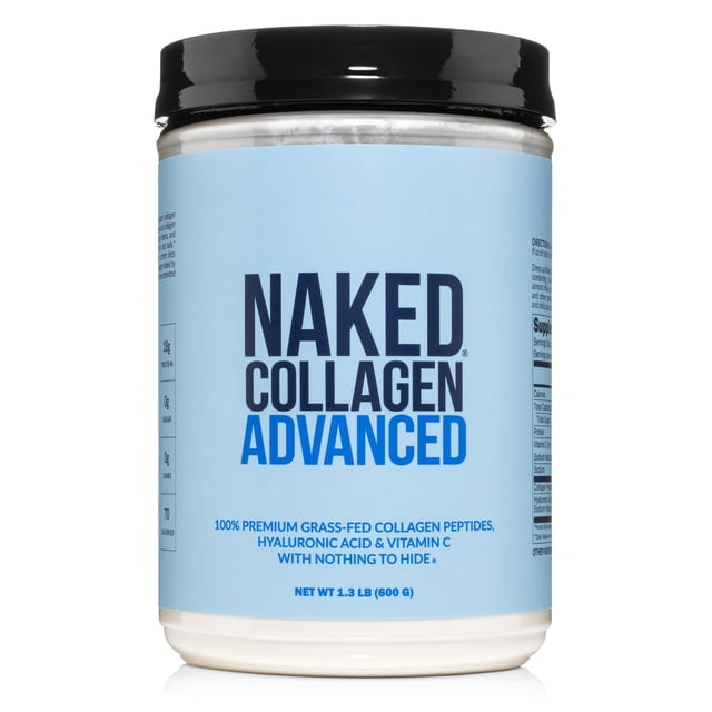 Colágeno Avanzado NAKED - Suplemento de colágeno hidrolizado en polvo con péptidos, ácido hialurónico y vitamina C, de animales criados en pastura y alimentados con pasto, apto para dieta paleo, sin O