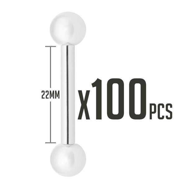 Package of 100 Piercing Barbell 12G - 4 Sizes Available - 316L Surgical Steel