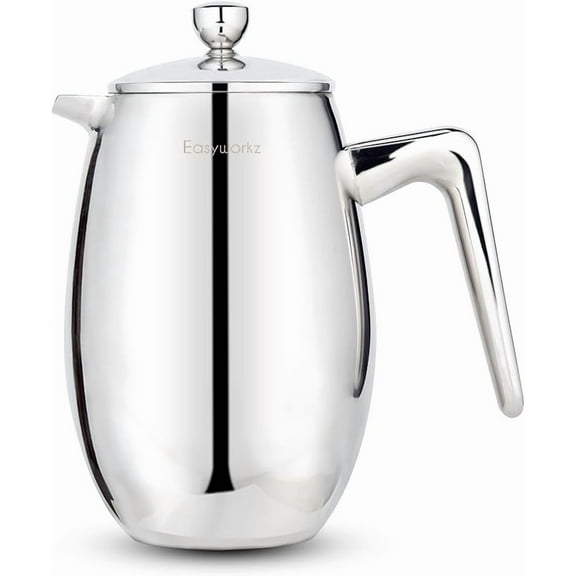 Easyworkz Nando French Press 12 oz Double Wall Insulated Thermal Coffee Maker,304 Stainless Steel Cafetiere