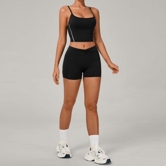 SKQIT 2 Piece Workout Sets for Women Spaghetti Straps Color Block Tank Top High Waist Booty Lifting Shorts Yoga Outfits
