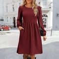 thumbnail image 5 of WTOBBY Women's Fashion Casual Solid Round Neck Pullover Loose Long Sleeve Dress Minimalist Style with Easy Pull-On Design Comfortable Fabric for Everyday Wear Wardrobe Staple,Wine L, 5 of 5