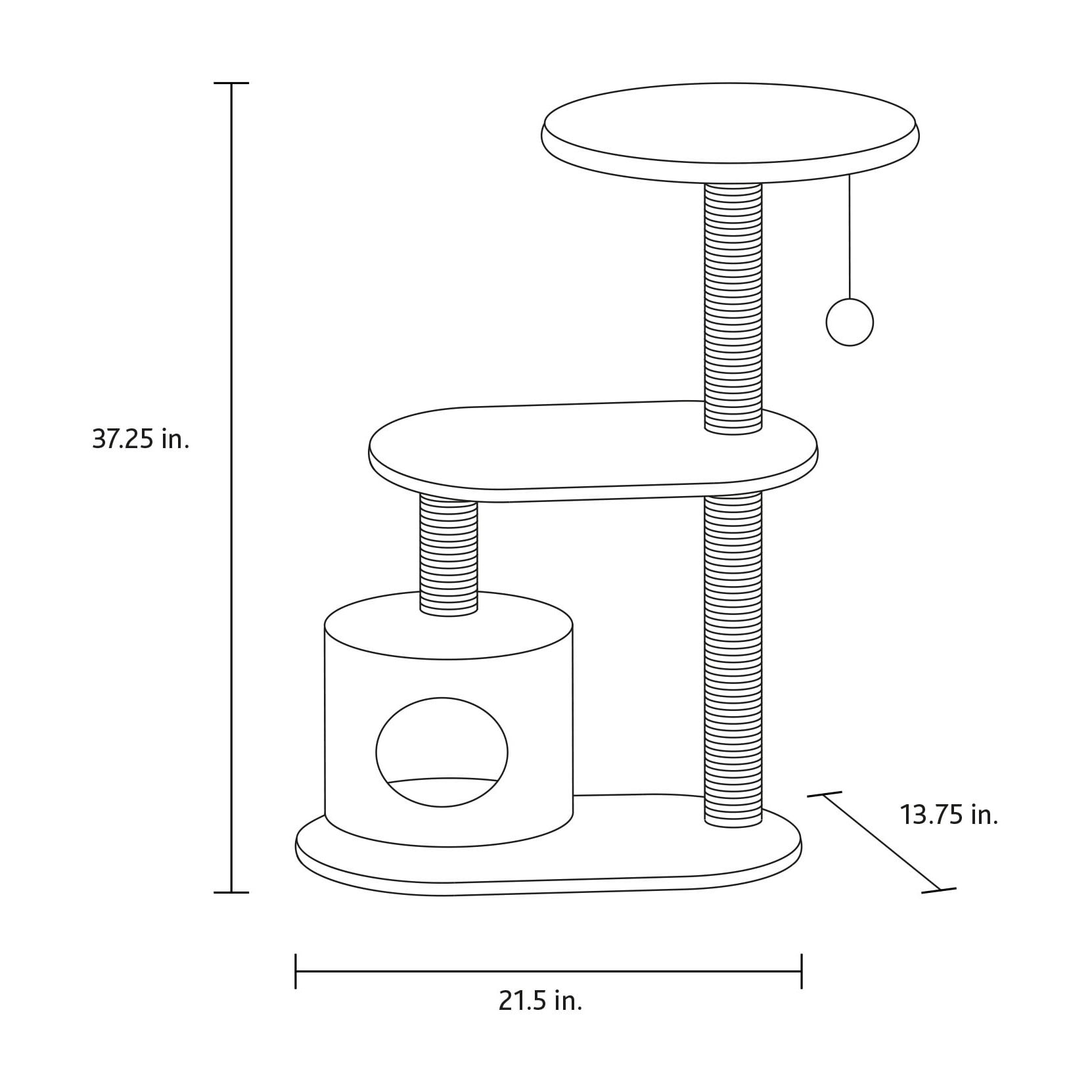 TRIXIE Casta Plush & Sisal 3-Level 37.4" Cat Tree with Scratching Posts & Condo, Cream