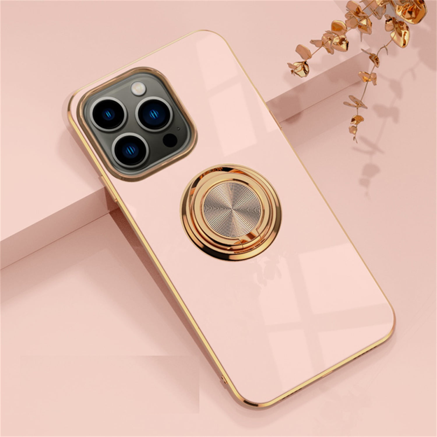  WOLLONY for iPhone 14 Pro Square Case Luxury Leather Case with  Kickstand Retro Elegant Diamond Ring Holder Case Soft TPU Metal Edge  Shockproof Drop Protection Case for iPhone 14 Pro 6.1