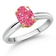 thumbnail image 2 of Gem Stone King 925 Sterling Silver and 10K Yellow Gold Fancy Pink Zirconia Solitaire Engagement Ring for Women (1.21 Cttw, Oval 8X6MM, Gemstone Birthstone, Size 5), 2 of 4