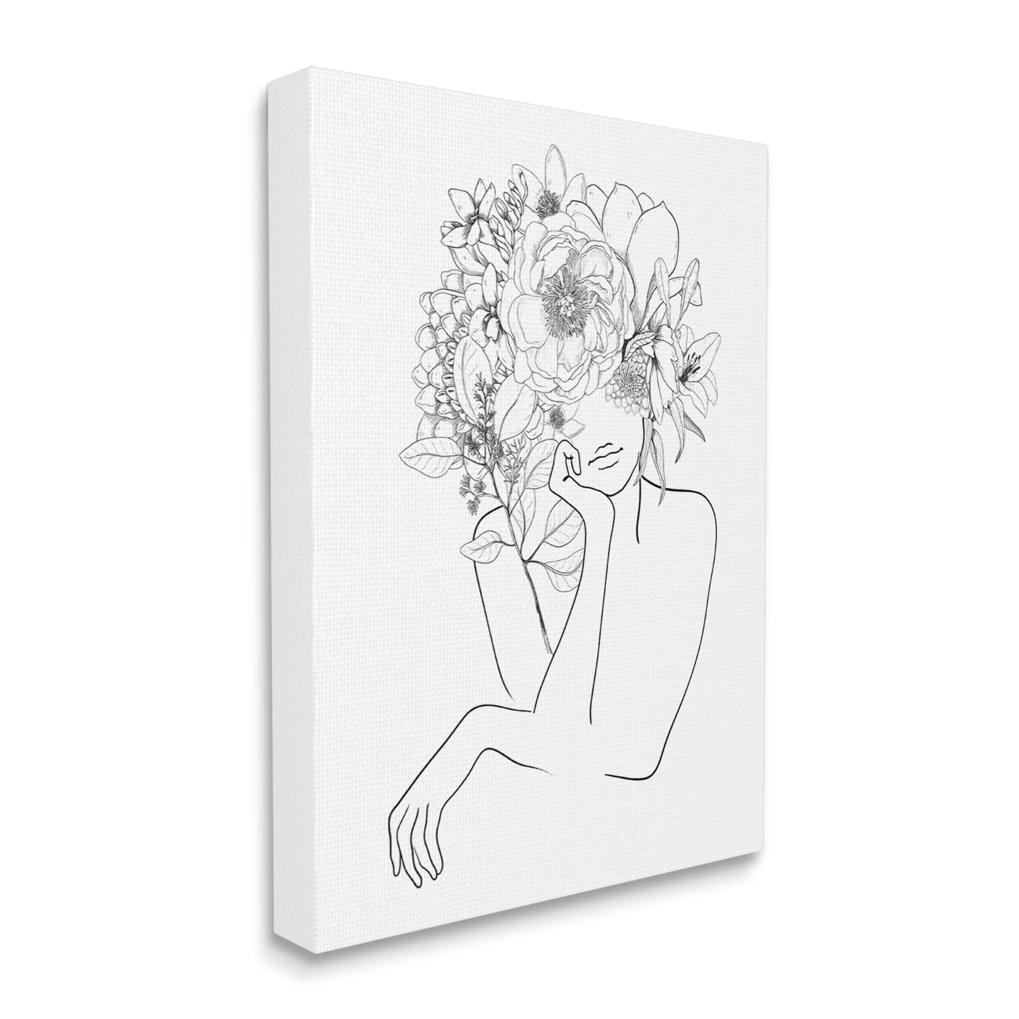 Stupell Industries Person Resting Head Hand Flower Blossom Arrangement Canvas Wall Art, 16 x 20, Design by Ros Ruseva