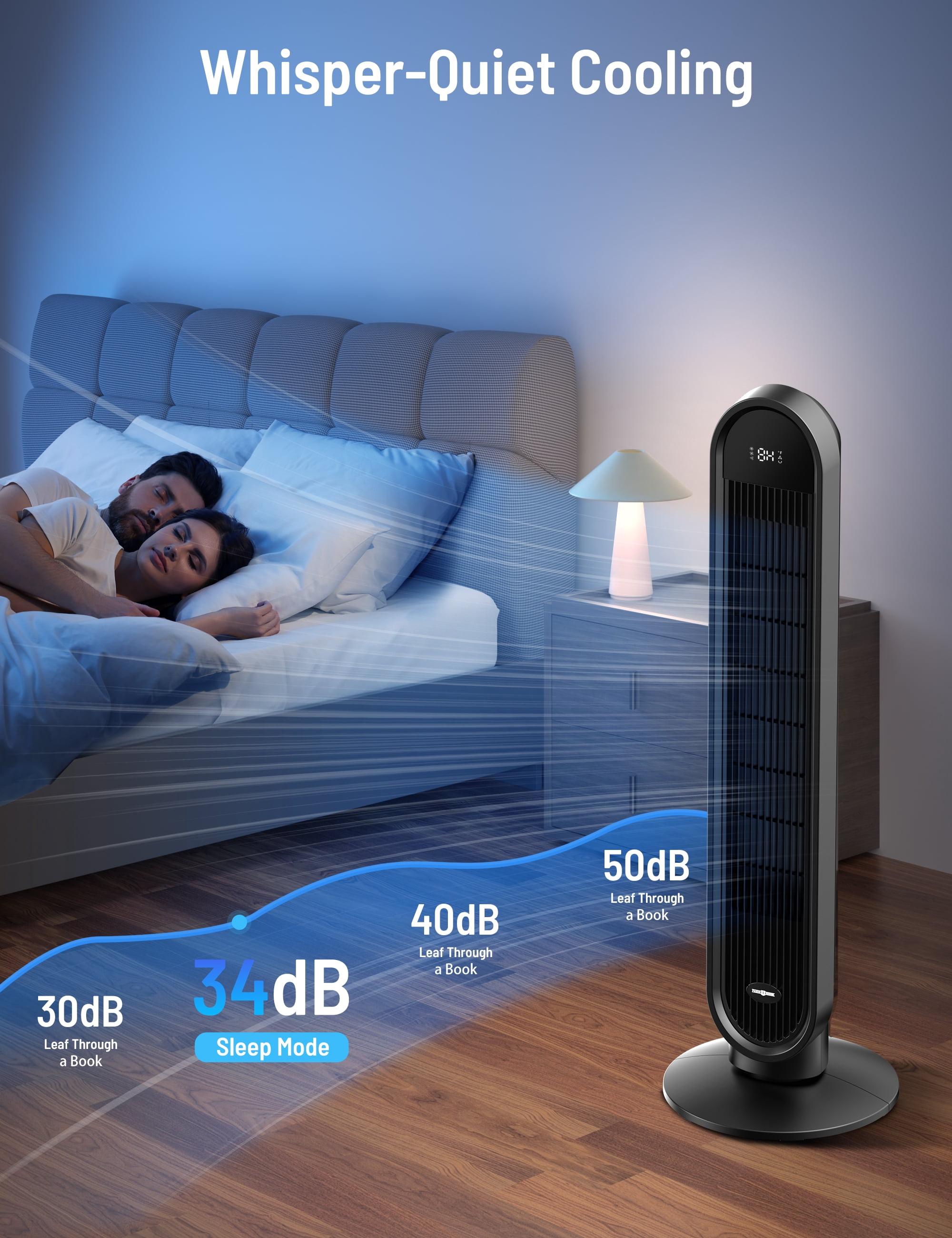 Tower Fan, 38” Oscillating Tower Fan with Remote, LED Display Cooling Tower Fan, Air Conditioner Bladeless Fan for Bedroom, Living Room, Offices & Kitchen