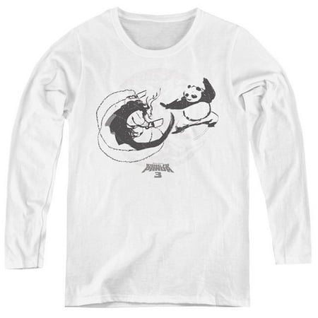 Trevco Sportswear DRM303-WL-5 Womens Kung FU Panda & Face Off Long Sleeve T-Shirt, White -