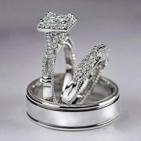 New 3 pc His and Her Wedding Ring Engagement rings for couples set