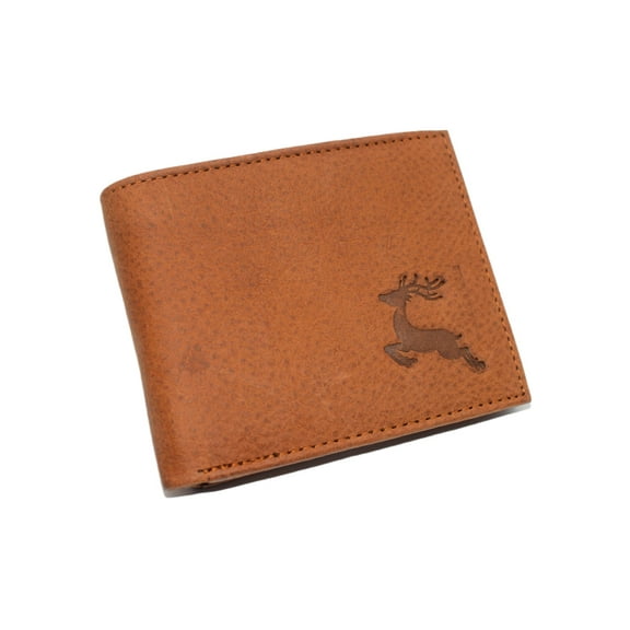 MARSHAL Genuine Leather RFID Blocking Deer Debossed Bifold Wallet for Men  Rustic Hunter Design