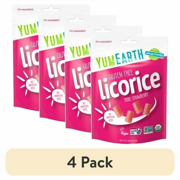 (4 pack) (4 pack) YumEarth Organic Strawberry Licorice, Gluten Free, 5 oz Bag