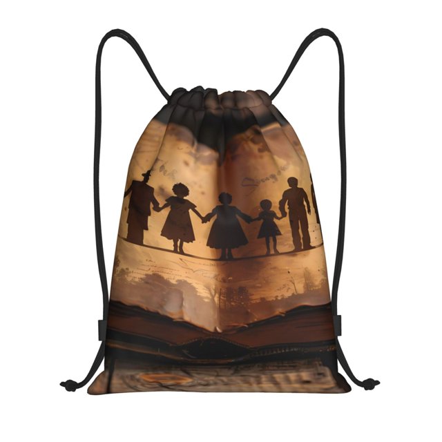 Lsque Vintage Family History Book Print Drawstring Backpack Bag Sport Gym Sackpack Cinch Bags Drawstring Bags Draw String Sport Bag-Medium
