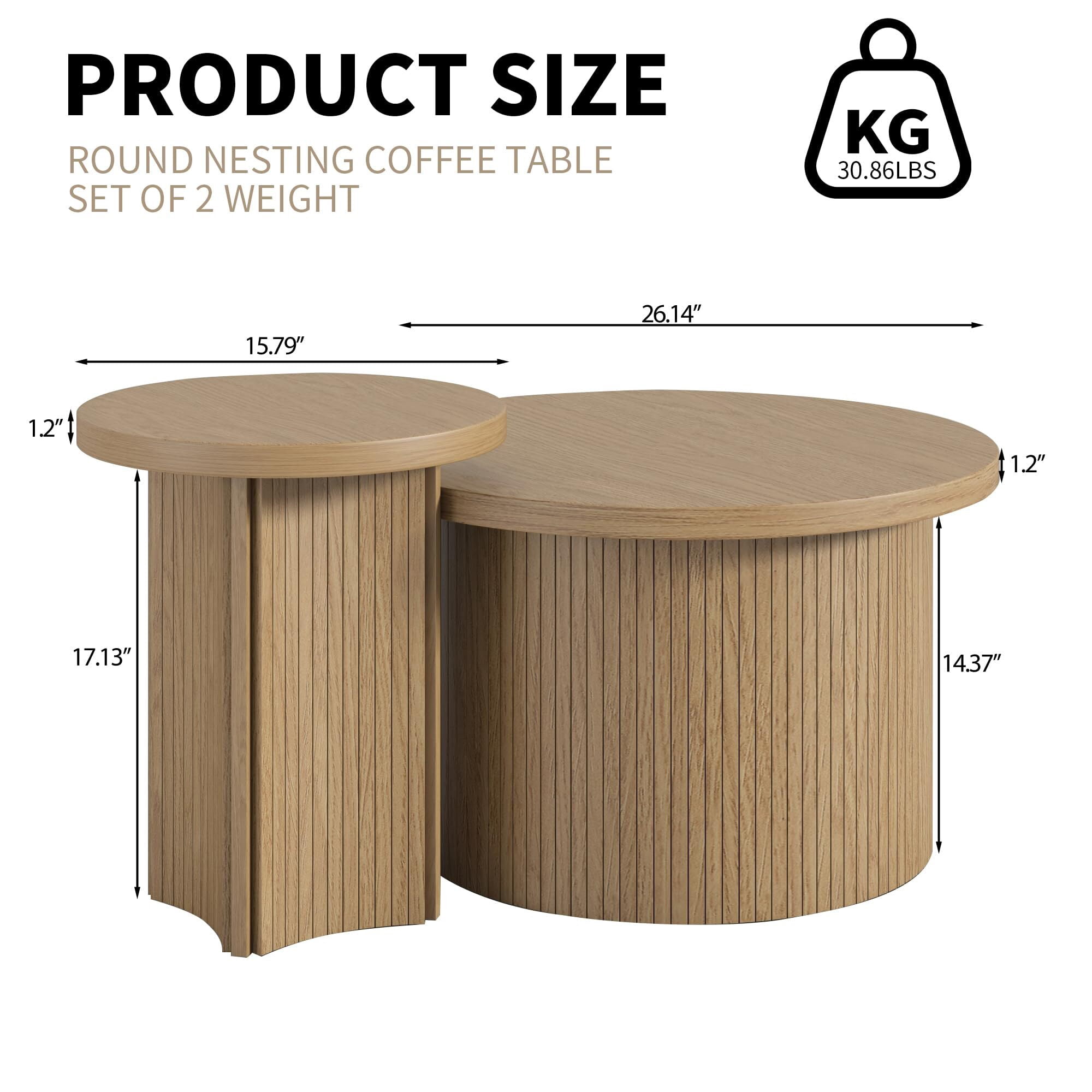 IQCNGVX Nesting Coffee Table Set of 2 Wooden Round Modern Circle Side End Side Table for Living Room Office Balcony