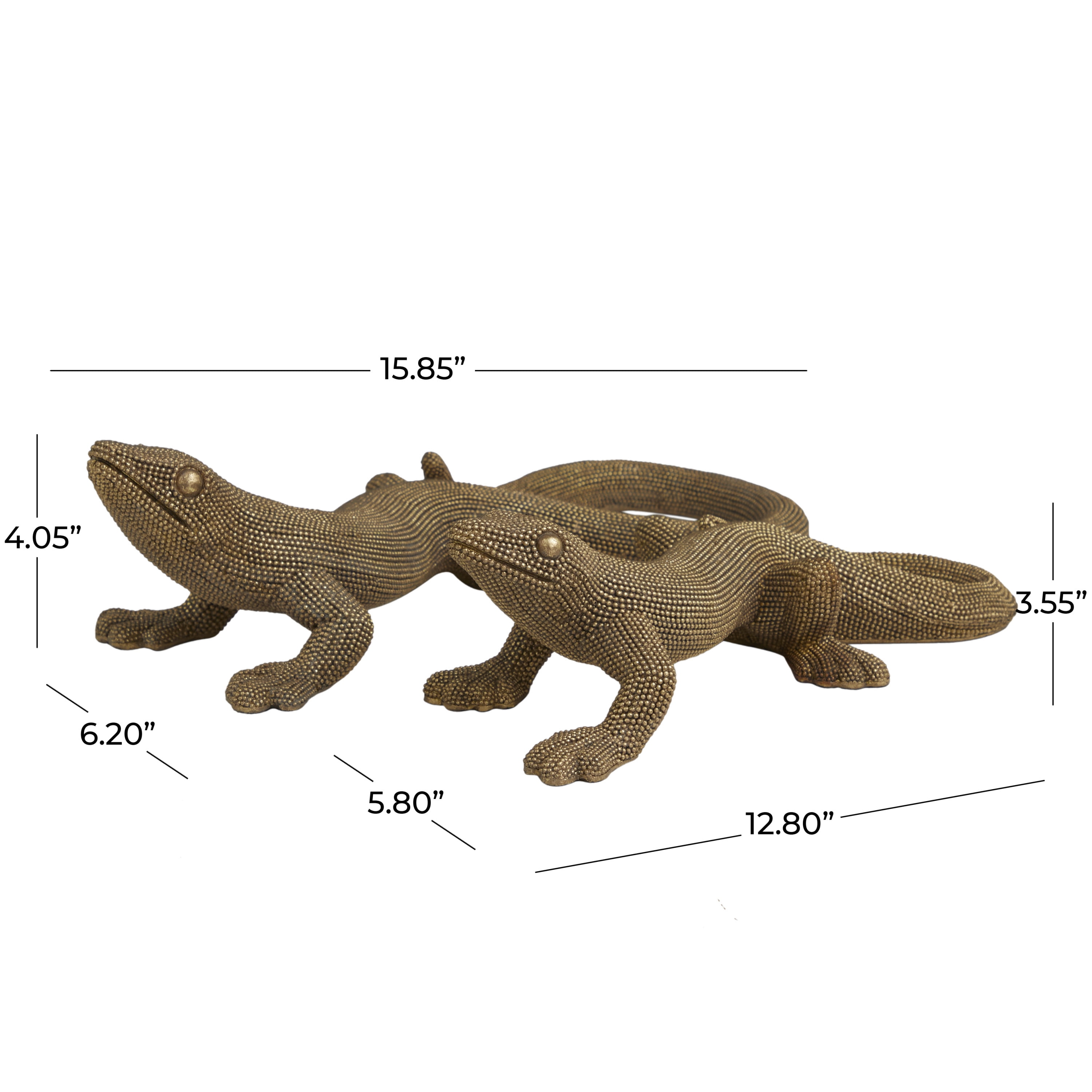 16"W, 13"W Gold Resin Beaded Lizard Sculpture, by DecMode (2 Count)