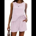 thumbnail image 2 of Conjuntos de Dos Piezas de Verano para Mujer: Camiseta Sin Mangas y Pantalones Cortos A Juego, Chándal de Algodón A Rayas, Talla M, 2 of 9