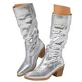 thumbnail image 4 of Aihuaihua Metallic Cowboy Boots Women Chunky Heel Sparkle Wide Calf Western Boots Pointed Toe Pull On Cowgirl Boots for Women, 4 of 9