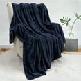 thumbnail image 2 of PAVILIA Soft Fleece King Bed Blanket Navy Blue, Large Fuzzy Plush Flannel Throw, Warm Cozy Ribbed Microfiber Blanket for Sofa Couch, Lightweight Striped Blanket, Navy, 108x90, 2 of 9