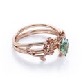 thumbnail image 3 of JeenMata Prong Setting 1 Carat Teardrop Transparent Dendritic Moss Green Agate Leaf Pattern Bridal Ring Set in 18K Rose Gold Plating over Silver, 3 of 6