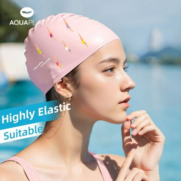 Aquaplay High Elasticity Swim Cap - Fashion Silicone Design Snug Fit (Pink)