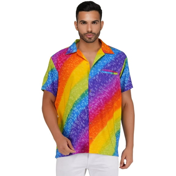 Stylore Funky Hawaiian Shirt for Men Short Sleeve Summer Rainbow Original Large