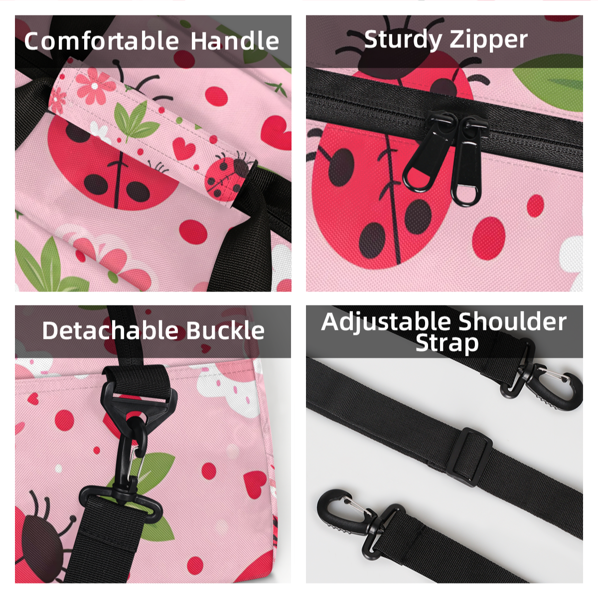 Herdesigns Sports Duffle Bags Travel Duffle Bag Gym Bag Floral Ladybugs Weekender Travel Bag Waterproof Overnight Bag Carry On Travel Tote Bag Dance Bags