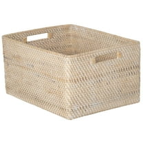 Kouboo Loma Rectangular Decorative Rattan Storage Basket With Handles, Coastal-Inspired Handwoven, Home Organization, Black Antique, Latte