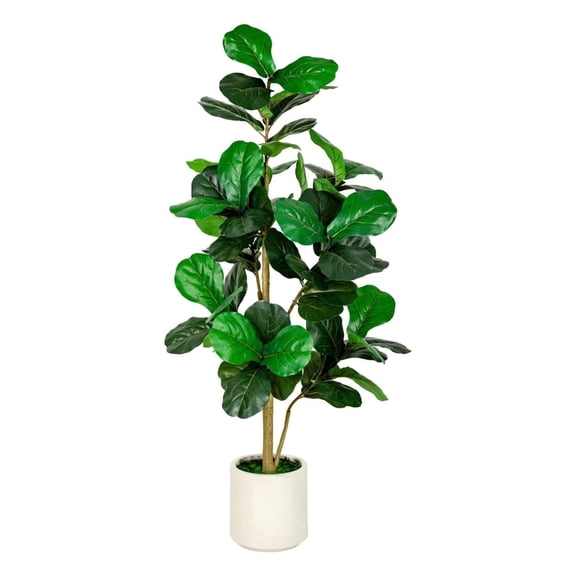 ROMSWI Artificial Fiddle Leaf Fig Tree 5FT Tall with White Planter, Natural Trunk Realistic Leaves Lifelike Faux Floor Plant For Home House Office Decor Indoor