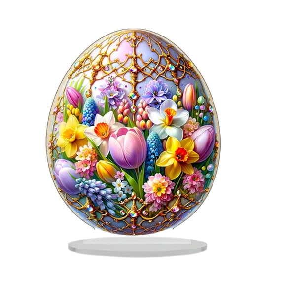 Orangide Acrylic Easter Egg 2D Decoration with Base for Home Decor, Living Room Bedroom Desktop Decorative Piece for Spring Holiday Celebration