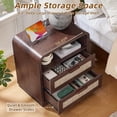 thumbnail image 5 of 2 Drawers Rattan Nightstand, Boho Bedside Table Large Night Table with Charging Station, Farmhouse End Side Table for Bedroom, Living Room, Walnut, 5 of 10