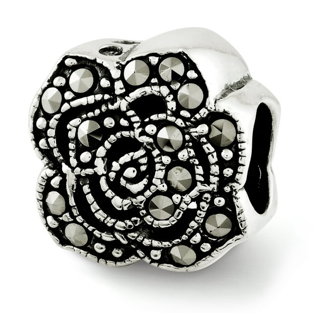 925 Sterling Silver Charm For Bracelet Marcasite Flower Bead Stone Crystal