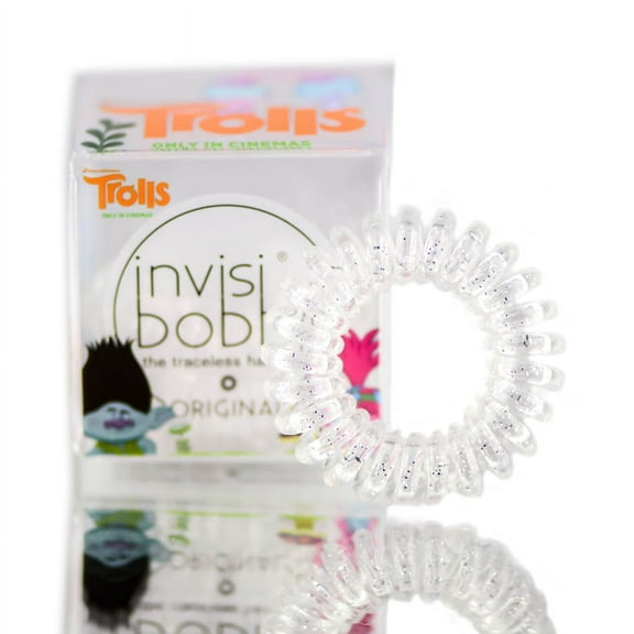 Option: Sparkling Clear , Invisibobble The Traceless Hair Ring Trolls Hair - Pack of 3 w/ Sleekshop Teasing Comb