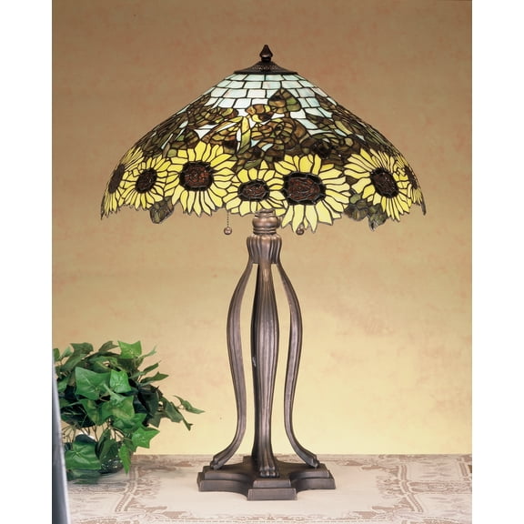 Meyda Tiffany 47592 Vintage Stained Glass / Tiffany Table Lamp From The Wild Sunflowers