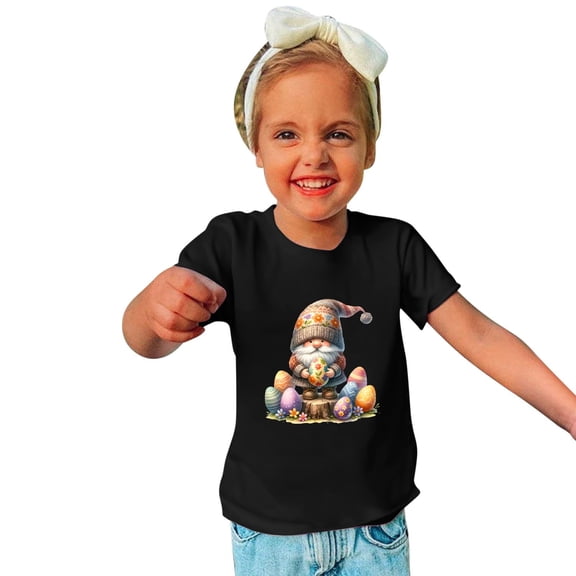 Zwiiyzr 2024 Gnomes Easter Eggs T-Shirt for Kids Cotton Round Neck Short Sleeve Shirts for Boys Girls Black-4-5 Years