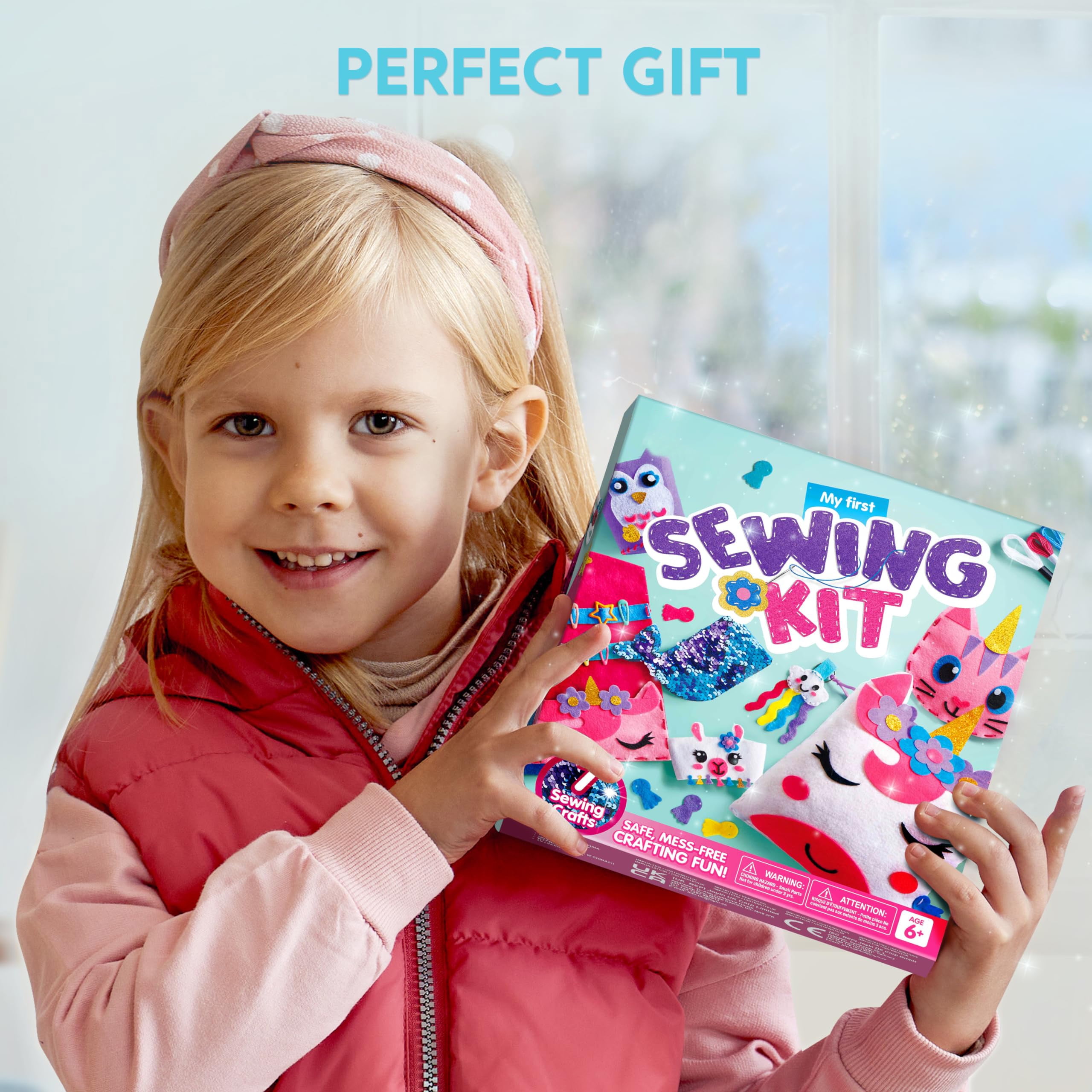 Joyfy 7 Sewing Projects Felt Sewing Kit for Kids, Animal Arts and Crafts of Magical Unicorn Pillow and Enchanting Mermaid Card Holder, Christmas Birthday Gift for Girls Aged 6+