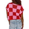 thumbnail image 4 of Color Block Plaid Print Cap Sleeve Women Casual Knit Sweater Vest Crop Tops, 4 of 6