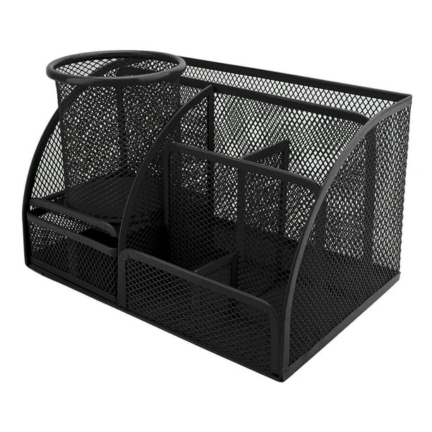Mesh Metal 7 Grids Organizador De Papelería Multifuncional Con Cajón Y Soporte Para Bolígrafo Para La Escuela De Oficina