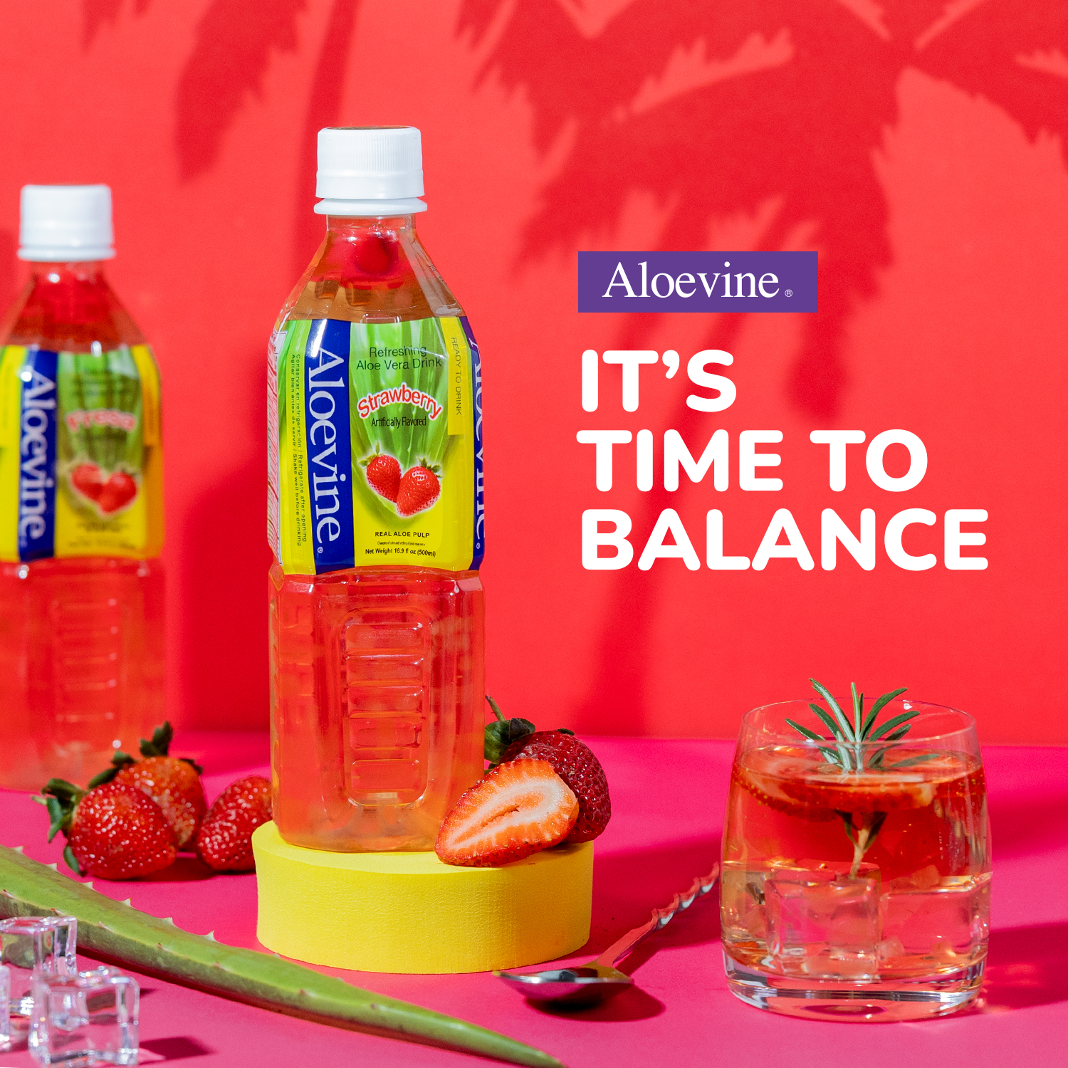 Aloevine Strawberry Aloe Vera Water Flavored Beverage, 16.9 oz