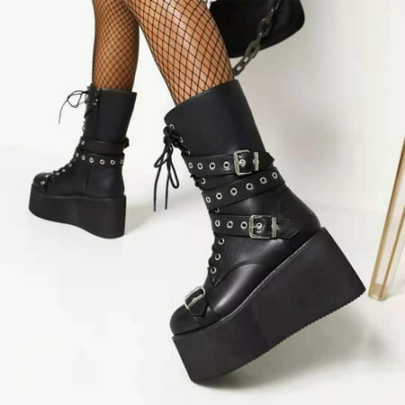 

Jsaert Fashion Women s Shoes Breathable Wedges Retro Lace-up Combat Boots