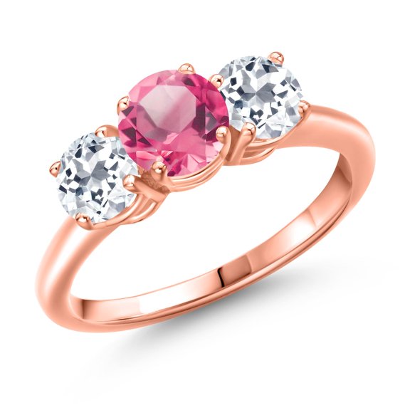 Gem Stone King 18K Rose Gold Plated Silver Pink Mystic Topaz and White Topaz Engagement Ring for Women | 2.70 Cttw | Round 6MM | Gemstone November Birthstone | Size 8
