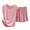 thumbnail image 2 of Aqestyerly Women's Two-Piece Set Solid Color Short Sleeve Top and Shorts Casual Summer Outfit HWRETIE, 2 of 3
