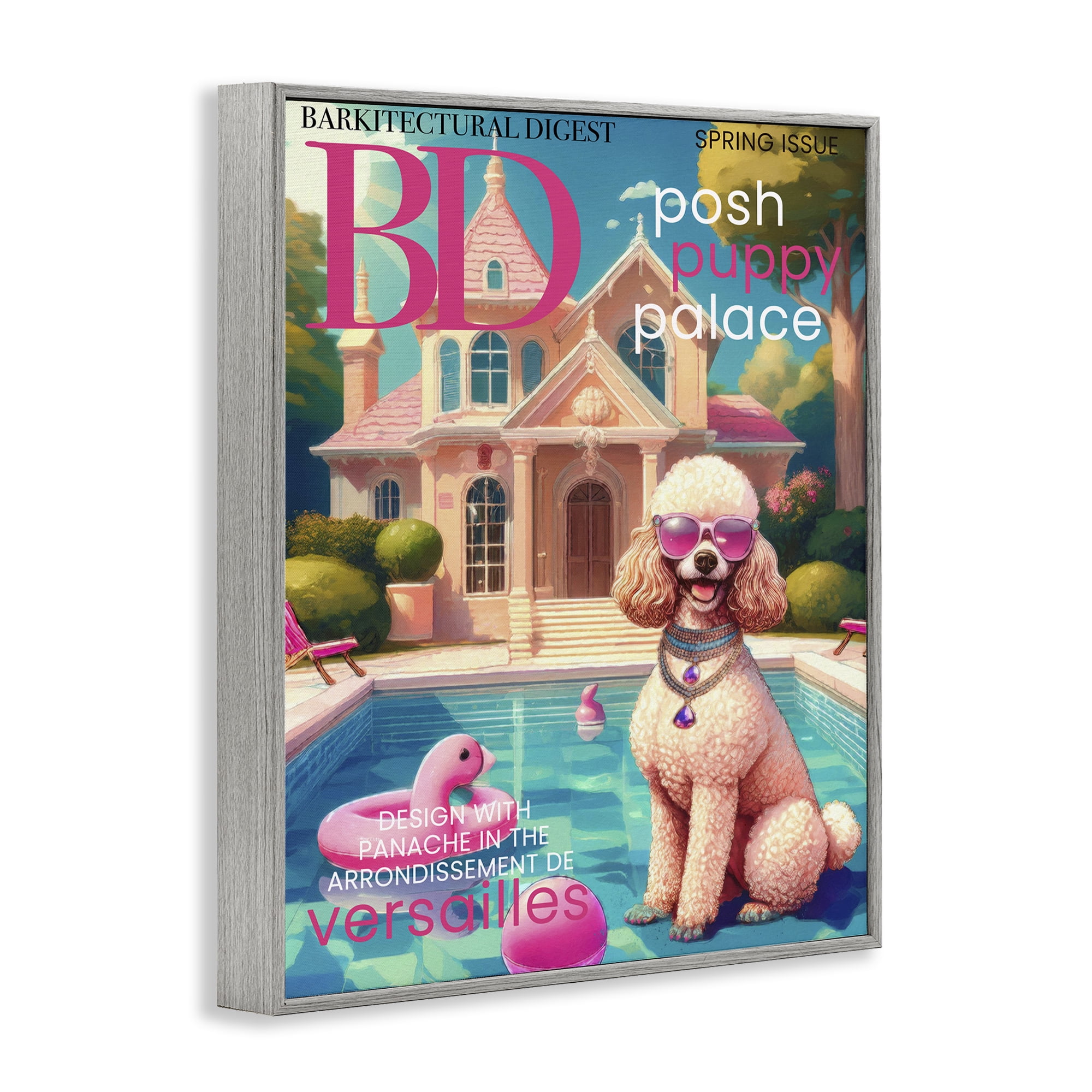 Stupell Industries Poodle Magazine Parody Gray Framed Giclee Art, design by Grotto Studios