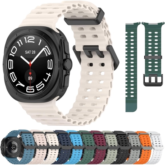 KOMI Compatible with Samsung Galaxy Watch 7 Ultra 47mm Band (2024), Adjustable Soft Breathable Silicone Strap Wristbands for Samsung Galaxy Watch 7 Ultra Men Women Cream