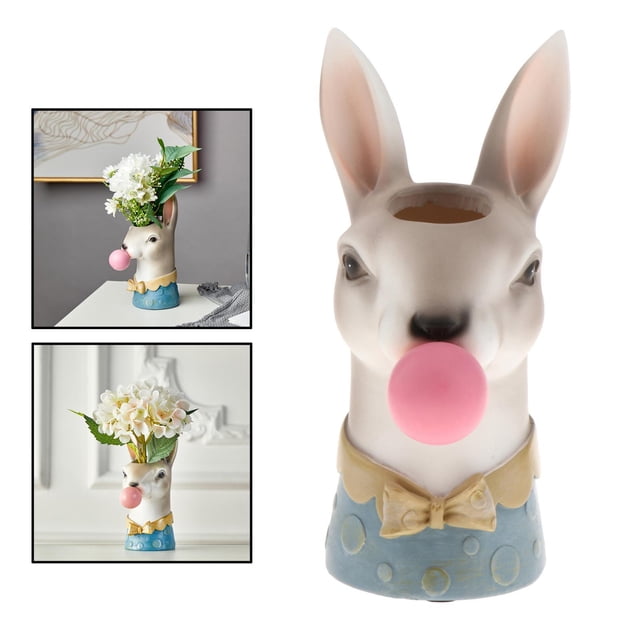 Cabeza de Animal en forma de olla suculenta, Linda resina flores secas pequeña olla de la planta Bonsai pequeña decoración regalo para el Conejo Macarena florero de resina