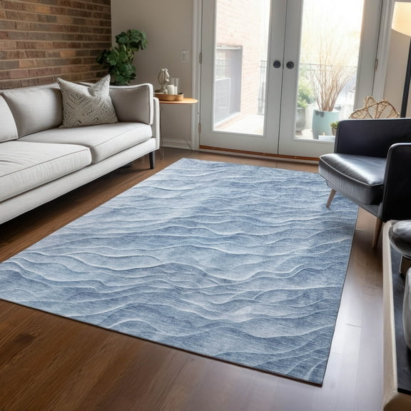 Addison Rugs Chantille Indoor/Outdoor Transitional Waves Denim Washable Rectangle Rug, 10' x 14'