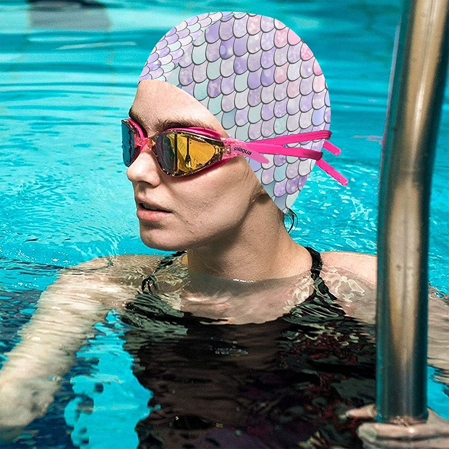 Mermaid Pink Purple Swim Cap, Polyester 