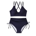 thumbnail image 5 of Women's Bikini Set Solid Color Two Piece Swimsuit with Removable Bra Pads No Underwire for Beach Swimming Vacation,Navy,S, 5 of 8