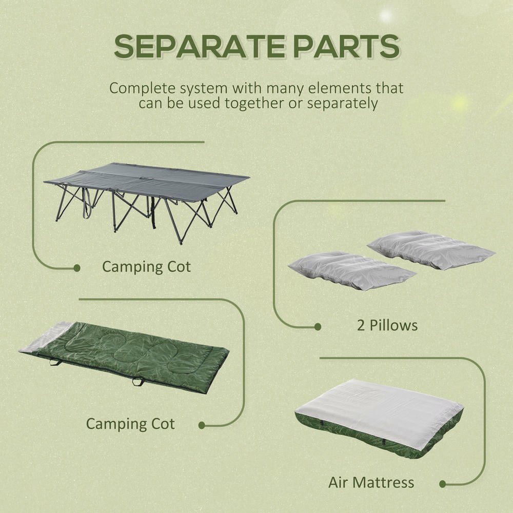 Resenkos 2-Person Folding Camping Cot Set, Sleeping Bag, Inflatable Mattress, Pillows, Carry Bag – Soft for Outdoor, Camp, Beach