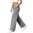 thumbnail image 2 of HomeDM Womens Wide Leg Pants Side Slit Hem High Waisted Sweat Pants Gray Comfy Joggers with Pockets Size L, 2 of 9