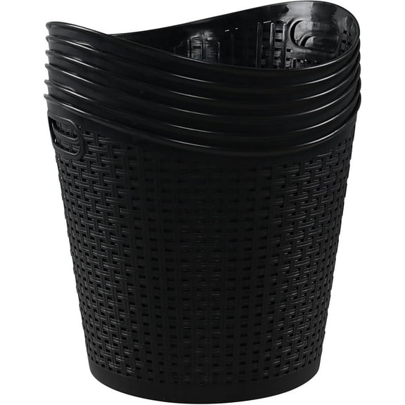 40 L Large Plastic Laundry Hamper, Plastic Clothes Basket with Handles, Black, 6 Packs