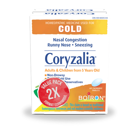 Boiron Coryzalia – Homeopathic Medicine for Colds and Cold Symptoms (Runny Nose, Sneezing, Nasal Congestion & Rhinitis) 2×60 Tablets 120 Count