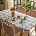 thumbnail image 3 of Wildflowers Table Cloths for 4 Foot Rectangle Tables, Spring Watercolor Tulip Floral Leaf Grey Plaid Patio Waterproof Elastic Fitted Tablecloths, Washable Rectangular Table Cover for Camping, 3 of 8